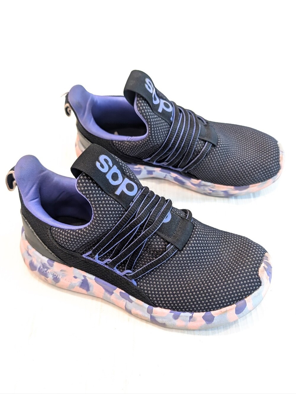 ADIDAS Kids Slip-On Sneakers in Black and Purple with Camo Sole Size 2